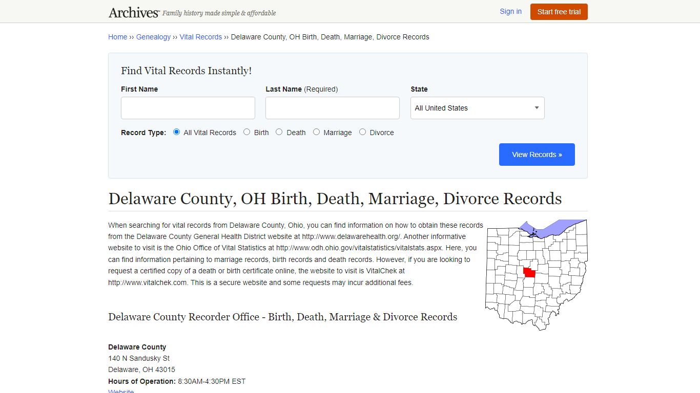 Delaware County, OH Birth, Death, Marriage, Divorce Records - Archives.com